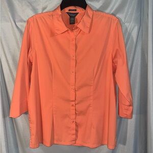 Van Heusen Women's Coral Button-Down Shirt - L - 3/4 sleeve